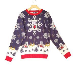 Miller Lite Men's Beer Ugly Christmas Blue Long Sleeve Pull Over Sweater Medium